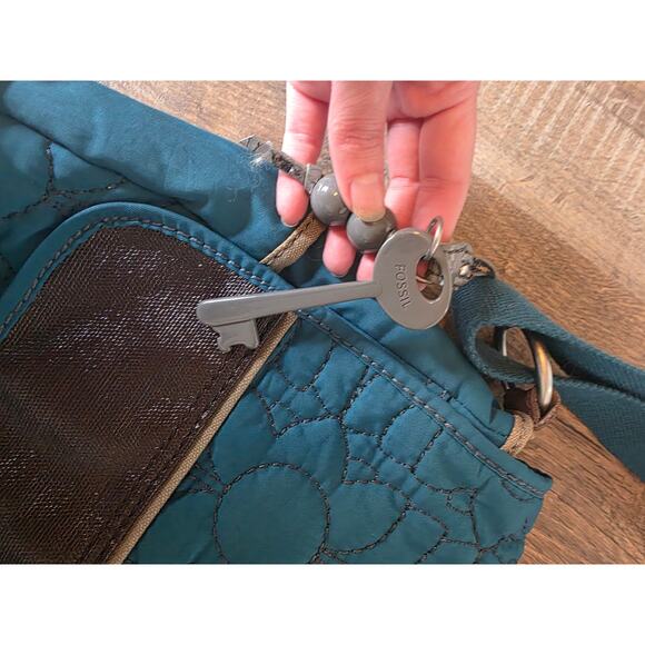 Fossil Key-Per Turquoise Quilted Messenger Bag Laptop Bag Crossbody - Picture 3 of 11